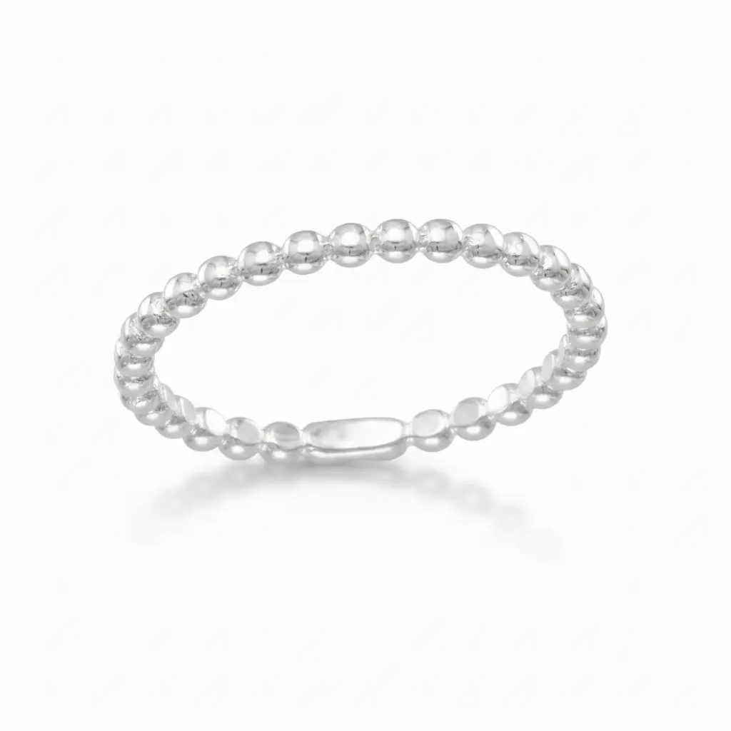 Polished Beaded Band Ring 925 Sterling Silver 2mm