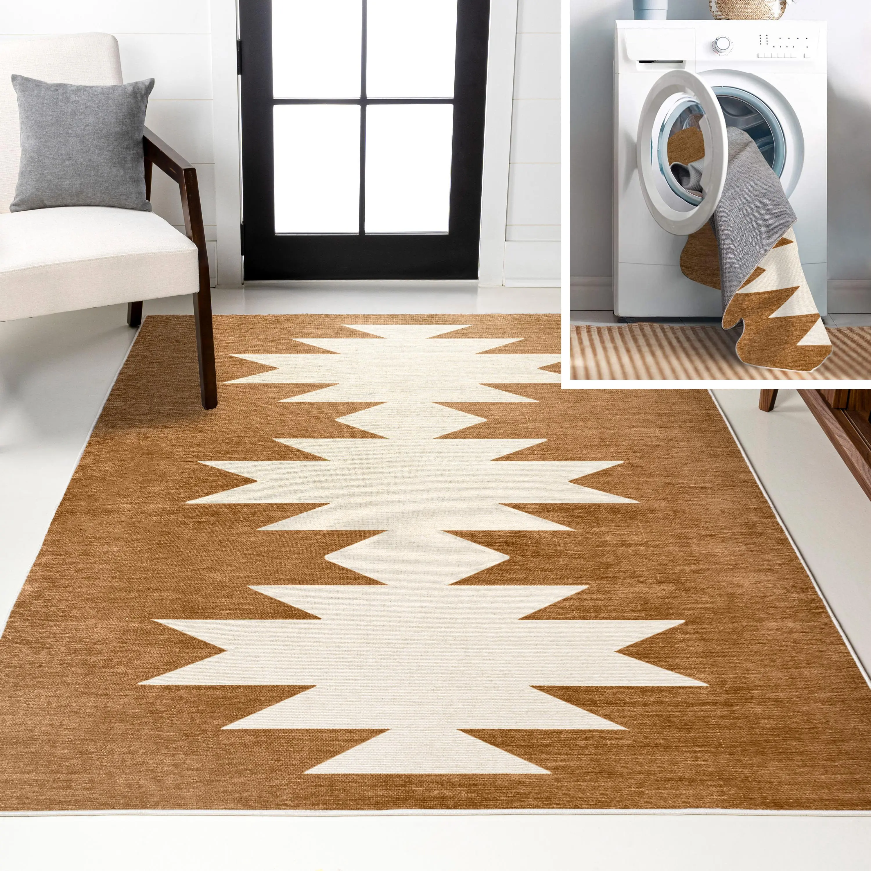 JONATHAN Y Chayton Minimalist Geometric Machine-Washable Indoor Area Rug; Scandinavian, Southwestern, Bohemian, Modern, Casual, Transitional; for Living Room, Kitchen, Bedroom, Dining Room