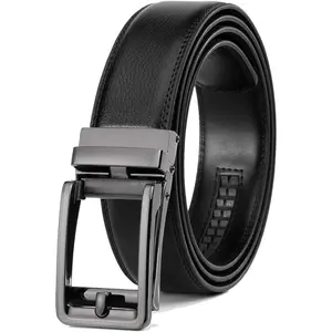 Men's Leather Ratchet Comfort Click Belt Dress with Slide Buckle -Adjustable Trim to Fit