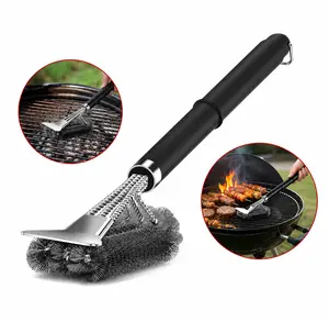 Stainless Steel Grill Brush & Scraper, Adjustable Handle BBQ Grill Brush for Outdoor Grill, Cleaning Brush for Gas & Charcoal Grilling Grates, Cleaning Supplies, Barbecue Accessories