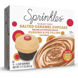 12x Sprinkles Sugar Free Salted Caramel Cupcake Pudding & Pie Filling - Healthy Snack Dessert Mix Bundle Dietary Sweet Treat Keto Friendly Low Carb Baking Low Calorie Pantry Staple Wholesale Bulk Pack Instant Custard Garnish 1.71oz 12ct