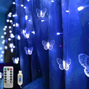 Butterfly Curtain Fairy Lights USB Plug in,8 Modes 120 LED 20FT Firefly Twinkle Timer String Lights with Remote, Waterproof for Bedroom Christmas Wedding Party (Multicolor)