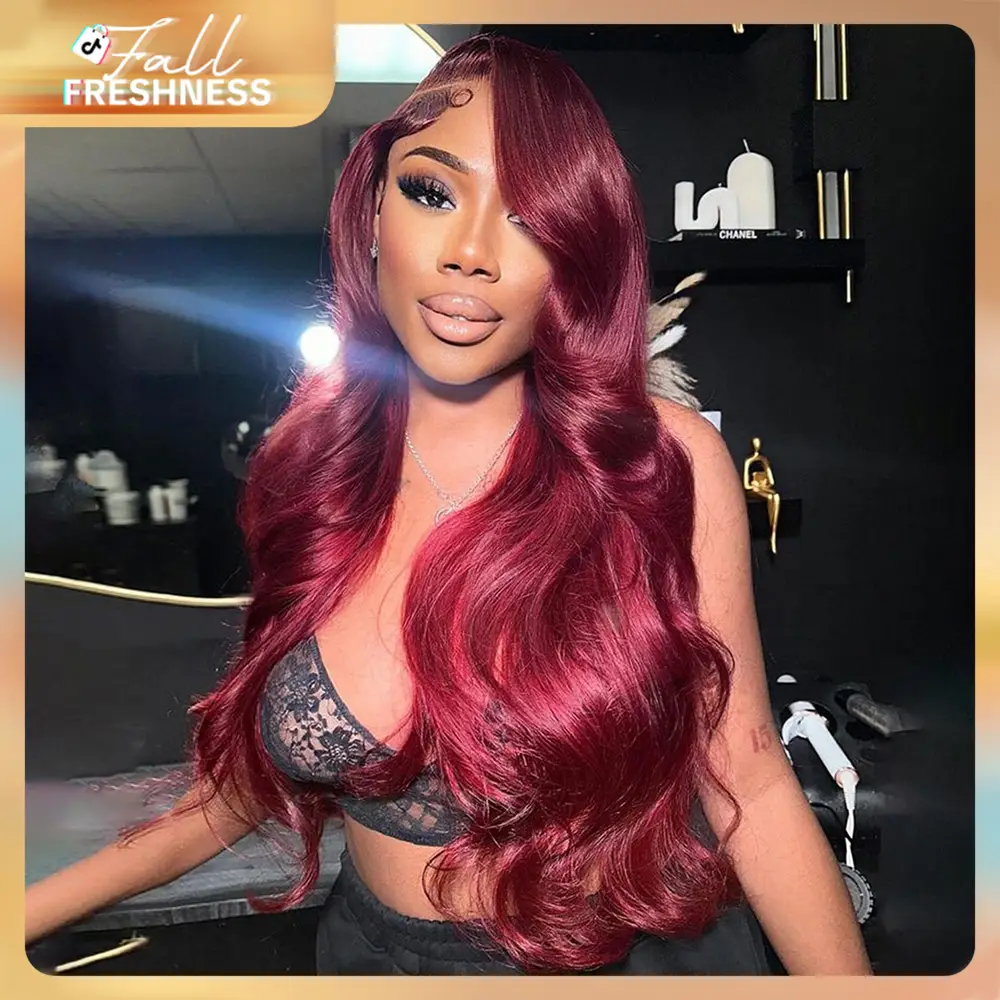 [30 Inch For Only $119]Tuneful 99j Burgundy Lace Front Wigs Human Hair 13x6 HD Transparent Lace 613 Body Wave Lace Front Wigs Human Hair Hot Red Pre P