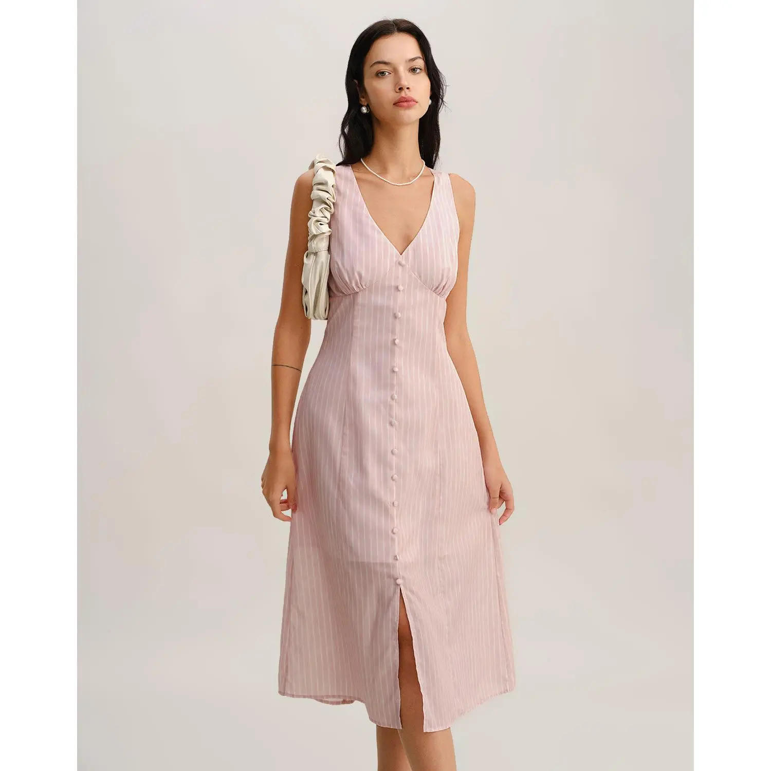 rihoas Women's Pink Striped V-Neck Sleeveless Waisted Polyester Midi Dress - Casual Work Dress with Buttons - TikTok Shop rihoas Women's Pink Striped V-Neck Sleeveless Waisted Polyester Midi Dress - Casual Work Dress with Buttons - TikTok Shop