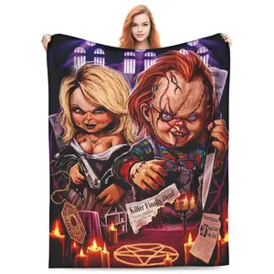 Vintage Halloween Chucky Inspired Print Super Soft Flannel Plush Throw Blanket for All Seasons for Sofa Bed Office Travel or Camping 80" X 60" blanket plushthin quilt holiday gift Intense Nacho Printed Flannel Blanket