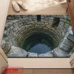 2D Three-Dimensional Visual Effect Antique Stone Well 2D Flat Doormat Soft Comfortable and Practical Floor Mat for Indoor Living Room Bedroom Home Decor