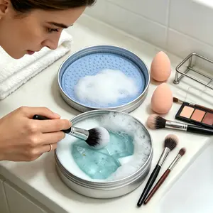 Fluffy Cosmetic Brush & Silicone Makeup Tool Cleaning Kit, Rose Fragrance, Thick Creamy Foam, Deep Gentle Cleansing Without Damage, Makeup Residue Dissolving Soap brand shipping free sample products