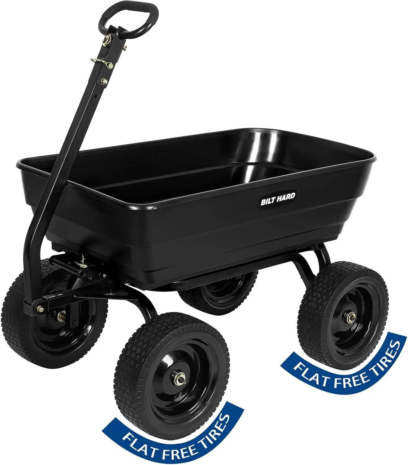BILT HARD 7 Cu. Ft. Poly Garden Dump Cart, 1,200-lb Capacity, No-Flat Tires, Quick-Release 2-in-1 Convertible Handle, Heavy-Duty Dump Wagon for Yard & Outdoor Use