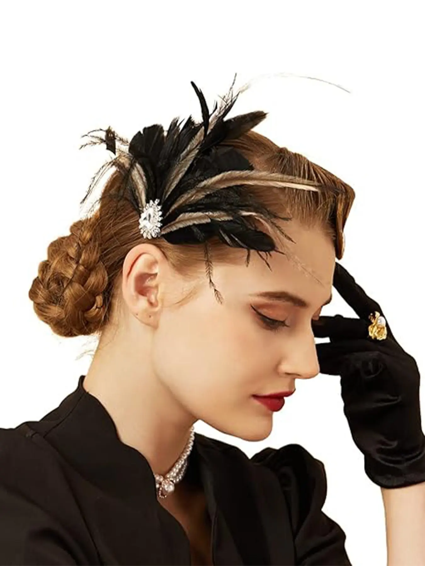 1pcs 1920s Flapper Feather Headband Rhinestone Vintage  display picture 1