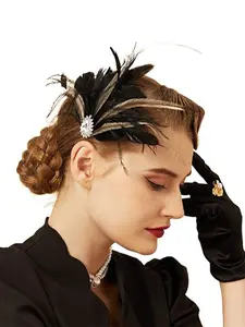 1pcs 1920s Flapper Feather Headband Rhinestone Vintage Feather Headpiece for Roaring 20s Gatsby Party Masquerade Women Costumes