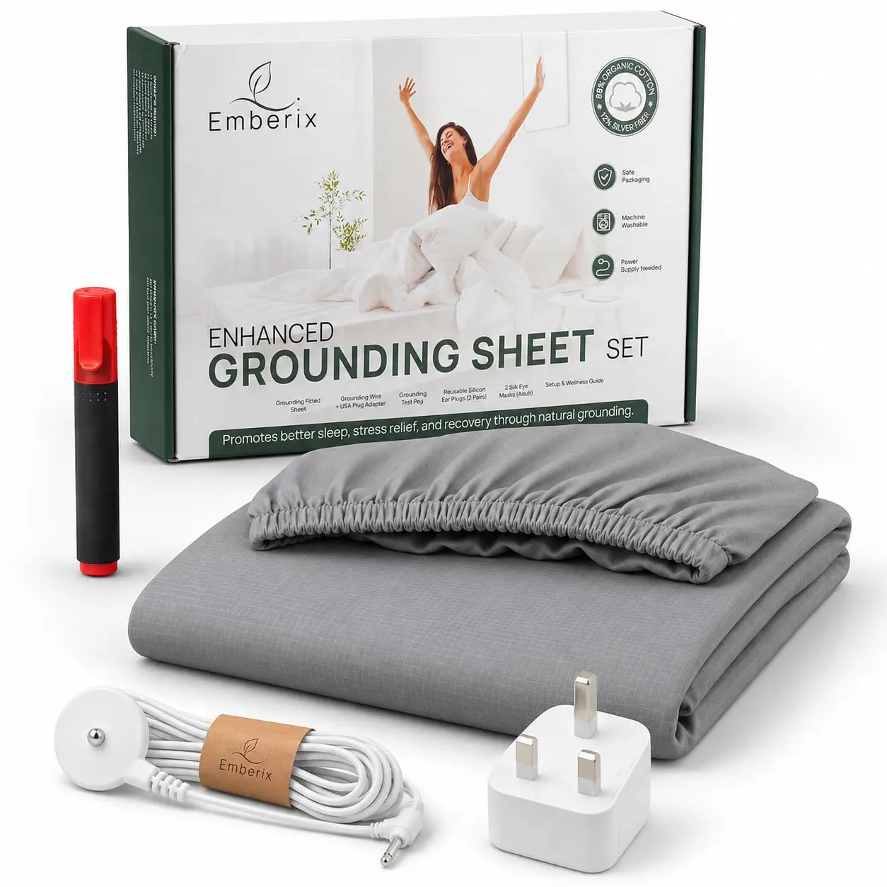 Earth Grounding Fitted Sheetwith 12% Silver Fiber 88% Organic Cotton (Queen)