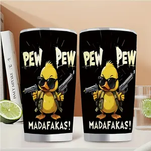 Funny Gamer Duck Tumbler - "Pew Pew" Meme Design - 20oz Stainless Steel Travel Mug - Novelty Gift for Gamers