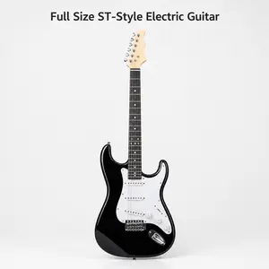 ST-style electric guitar, full-size 6-string solid body beginner guitar, equipped with three single-coil pickups, a tremolo bridge, a smooth neck, and glossy finish; right-handed model suitable for home practice, stage performances, rock, and pop music.