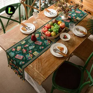Christmas Table Runner with Tassels, Xmas tablecloth, Christmas Decor for Modern Boho Lovers, Poinsettia Design, Christmas Ideas Gifts, Christmas Lists, Christmas Ornament, Christmas ideas, Room Decor