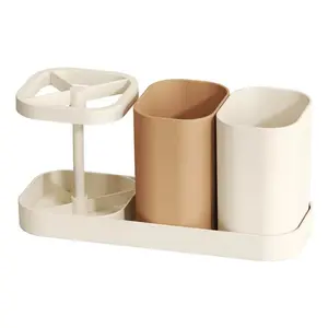 KCALEFV Modern Toothbrush Holder – 4-Slot Organizer with 2 Mouthwash Cups – Space-Saving Bathroom Countertop Tray, Anti-Mold & Non-Slip Base – Ideal for Couples, Families & Minimalist Homes