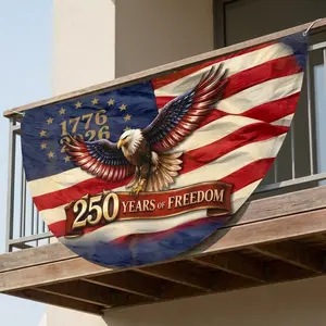 Vintage American 250 Years of Freedom Eagle Bunting, USA 1776-2026 Independence Day Patriotic Decor, 4th of July Outdoor Home Festive Party Supplies Backdrop