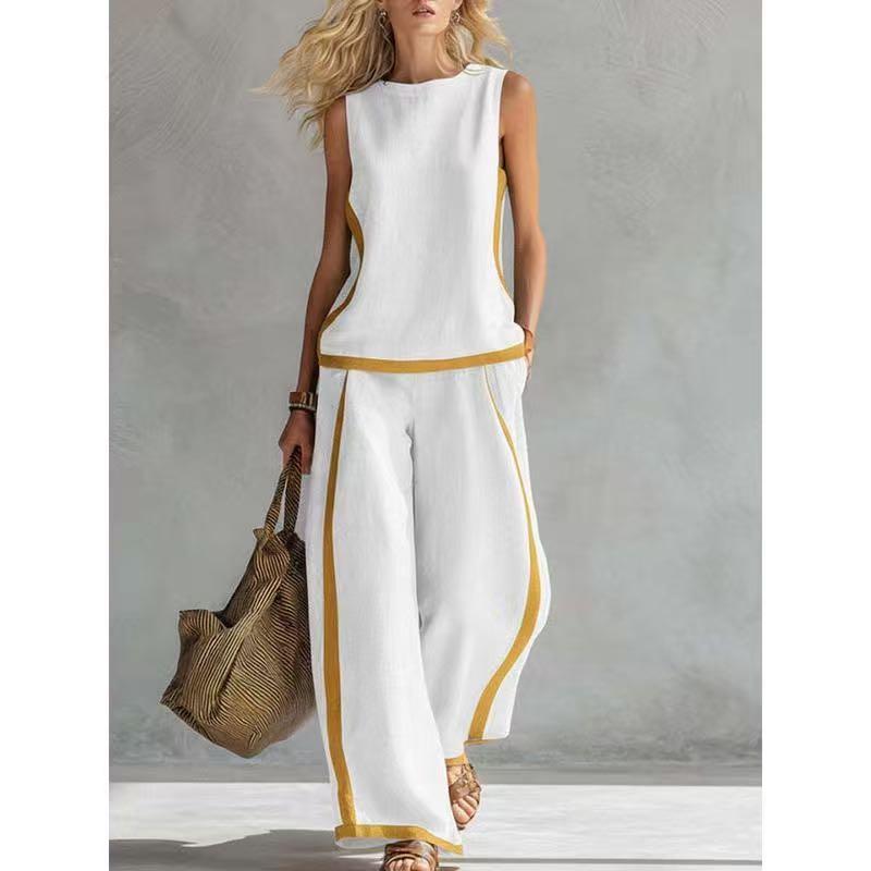 2026 NEW Blend Two Piece Set for Women Sleeveless Top Wide Leg Pants Set Boho Fashion Casual Summer Loungewear Set for Work Streetwear Party and Daily Wear Womenswear Bottoms Trouser Outfit Womenswear # Set # CasualWear #tiktokshopspringglowup