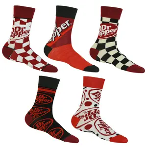 Dr. Pepper 5 Pack Logo Design Mix and Match Adult Mid-Calf Crew Socks 5 Pairs