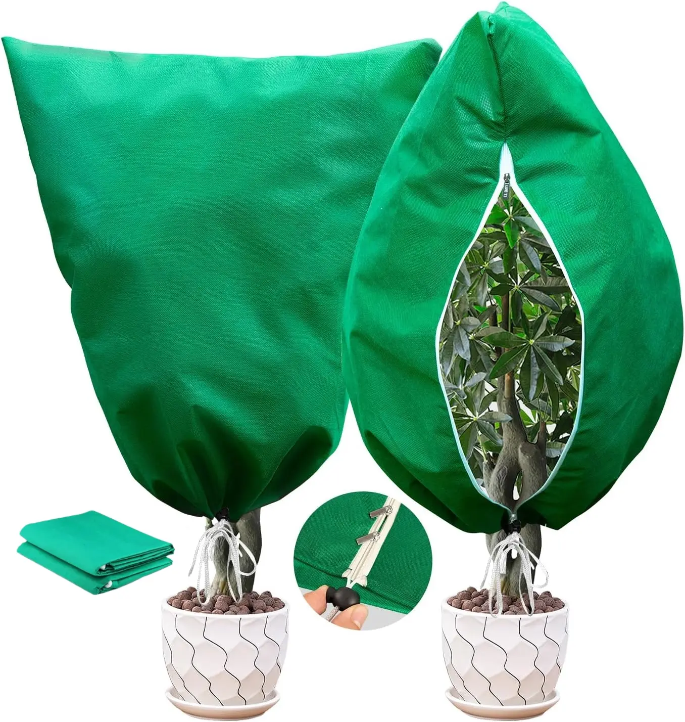 4 Packs Plant Covers for Winter Freeze Protection, 31.5" W X 47.3" H Frost Protection Covers for Outdoor Plants, 2.2 oz/yd² Tree Covers with Double Zipper Heads & Drawstring Design for Winter