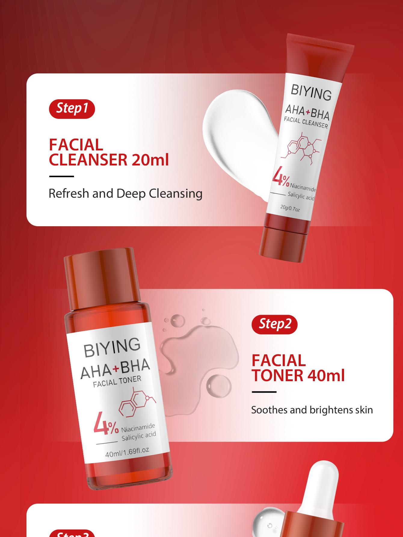 4-Piece AHA BHA Travel Skincare Set | Gentle Exfoliating Routine - Cleanser, Toner, Serum & Moisturizer For Women & Teens, Korean Hydrating Daily Facial Care Gift Set Moisturizing