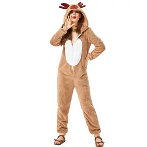 Unisex Adult Christmas Reindeer Costume Girl Women Hooded Cozy Fawn Deer Costume Cosplay Onesie Cartoon Pajamas Does not apply