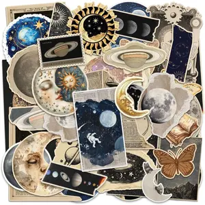 100PCS Vintage Aesthetic Astronomy Stickers Includes Moon Planets Space Solar Galaxy Celestial for Junk Journal Scrapbook Planner Embellishments