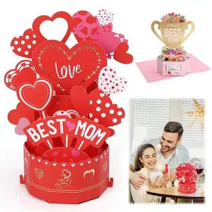 World's Best Mom/Love Best Mon Pop-Up Trophy Card, 3D Floral Mother's Day Greeting Card, Unique Gift for Mother, Special Occasion Card