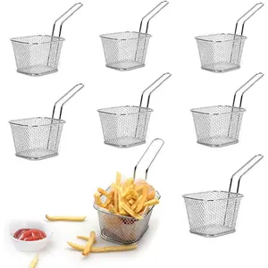 8 count Mini Square Fry Bakests  Fries Basket 4.1x3.3x2.6Inches Table Serving Frying Chips Baskets,  Fry Holder for Kitchen Restaurant Party Barbecue()