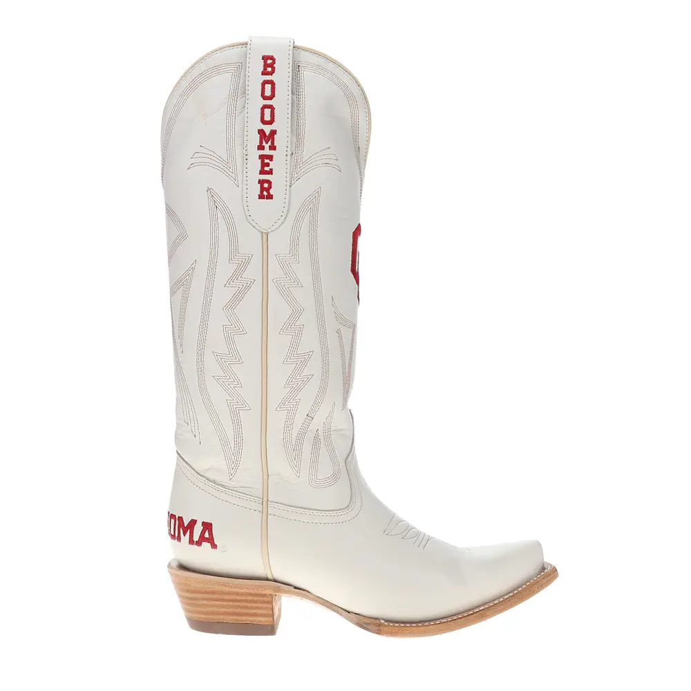 Gameday Boots Womens University Of Oklahoma Gameday Embroidered Snip Toe Pull On  Casual Boots Mid Calf Low Heel 1-2" - Off White