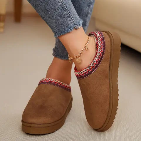 Women's Faux Leather Suede Slippers Platform Snow Boots Warm Comfortable Ankle Boots with Winter House Indoor Outdoor Springfresh Casual Shoes Footwear