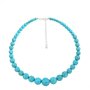 Sterling Silver Genuine Turquoise Choker Necklace - 925 Sterling Silver Handmade Dainty Statement Western Blue Large Chunky Real Turquoise Ball Necklace for Women Men Jewelry