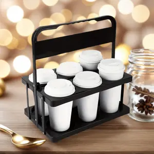 Heavy duty folding beverage tray with handle - commercial grade cup holder, can hold 6 cups/cans, compatible with Grubhub, Doordash, used for restaurants, drivers, parties, outdoor travel Organiser Racks
