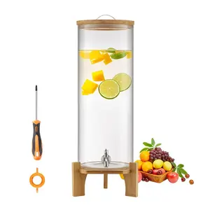 fathersdaygift VEVOR Beverage Dispenser, 3.5 Gallon Drink Dispensers for Parties, Glass Juice Dispenser with Wood Stand, Stainless Steel Spigot, Iced Tea Lemonade Juice Water Dispensers for Parties