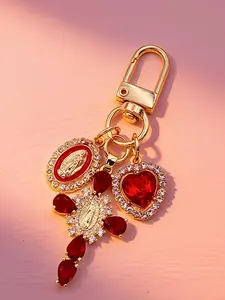 Elegant Cross Keychain Pendant with Synthetic Gemstones, Cute Lady Bag Accessory, Fashionable Key Ring, High-Quality Decorative Keychain, Keychain Charm