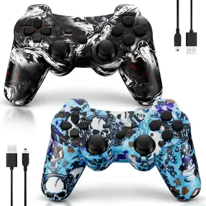 2 Pack ISHAKO Wireless Game Controller for PS3/PC, Wired for PS2, Gaming Accessories, With Double Vibration, Six Axis Gyroscope, Motion sensing, Gamepad, P3 Flash set