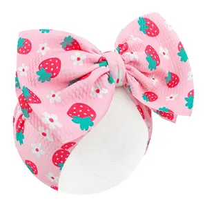 KF5-HB017    7’’ Strawberry Baby Bow for Girl Pink Headbands for Newborn Infant Toddlers Summer Outfits for Baby Girls Daisy Hair Accessories Hair Bows