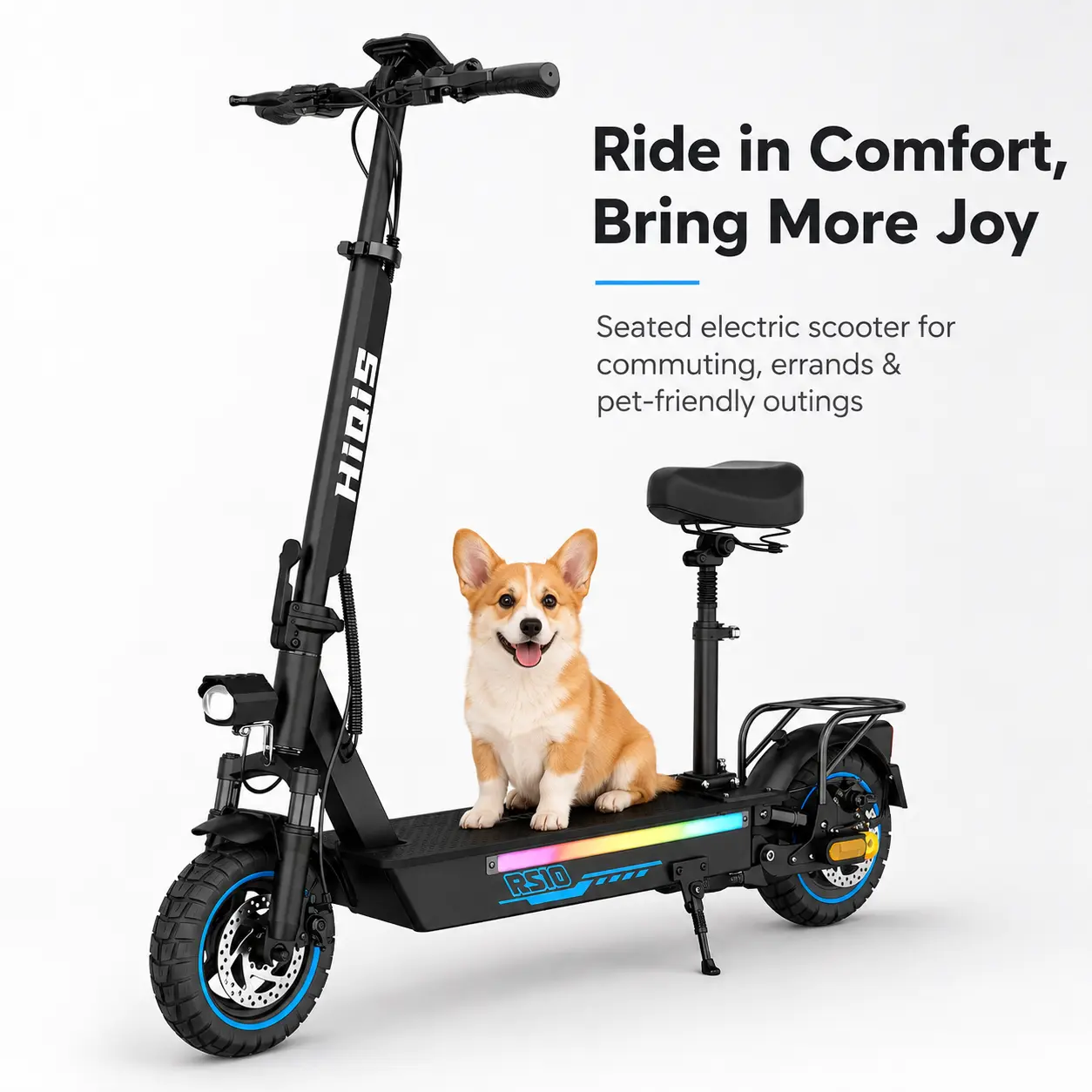 Adult Electric Scooter with Seat, 1200W Motor, Up to 31 MPH Speed, 15Ah/25Ah Battery Options, 28-34/46-56 mi Range, 10" Tubeless Tires, Dual Disc Brakes, Rear Rack, NFC Start, App Control,