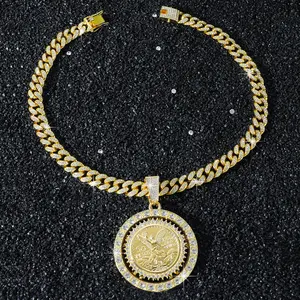 Men's 24K Golden-Plated Cuban Chain with Rotating Angel Pendant | Cubic Zirconia Iced Out Bling | Bold Hip Hop Necklace for Street Style | TikTok Viral Gift for Dad & Boyfriend | Club Night Holy Grail Accessory