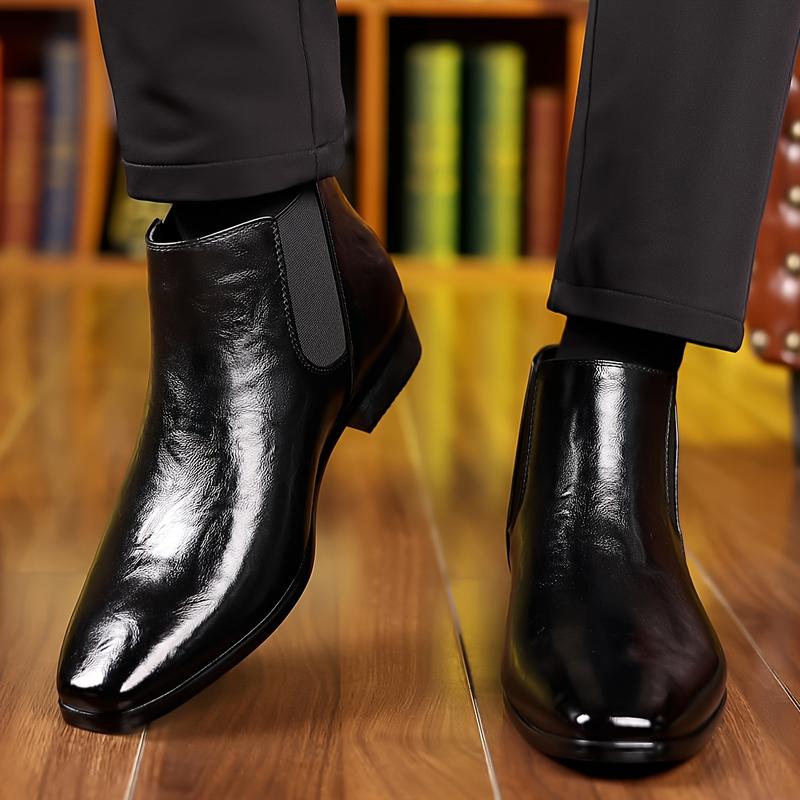 New men's pointed-toe business Chelsea boots, available in black and brown, mid-calf length, stylish business boots, casual leather shoes, perfect as a Christmas gift for your boyfriend.