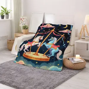 Vintage Carousel Horses Print Blanket Soft Cozy Throw for Home Decor Living Room and Bedroom Suitable for Women Girls Gift Idea for Christmas Thanksgiving Valentine's Day Birthday Anniversary Housewarming and Special O