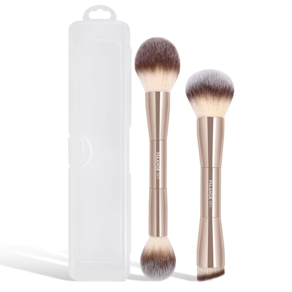 Professional Soft Double Head Makeup Brush Set with Storage Box, 2 Counts/set Soft Foundation Brush & Powder Brush, Makeup Brush for Daily Use and Travel