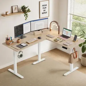 L-Shaped Electric Standing Desk, Memory Controller & 3 Height Presets, 63 x 55 Inch Adjustable Corner Desk, 180 lbs Capacity, for Home Office, Gaming, Writing