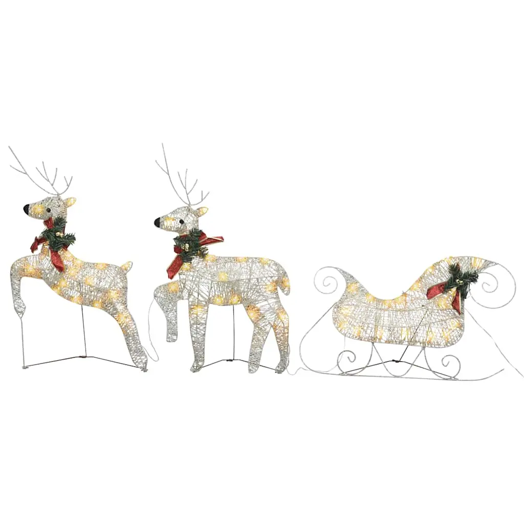 vidaXL Christmas Decoration, Xmas Lighted Reindeer with 60 LEDs, Pre-Lit Christmas Lighting for Indoor Outdoor, Reindeer and Sleigh, Gold 289977