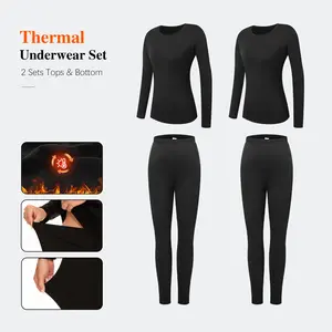 4 Packs Thermal Underwear for Women Long Johns Ultra Warm Fleece Lined Athletic Base Layer Tops & Bottom Pajama