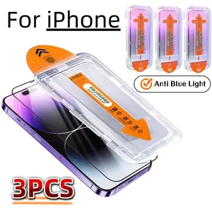 3-Pack Anti-Blue Light Tempered Glass Screen Protector for iPhone 17 16 15 14 13 12 11 Pro Max, Full Coverage, 9h Hardness, Bubble-Free