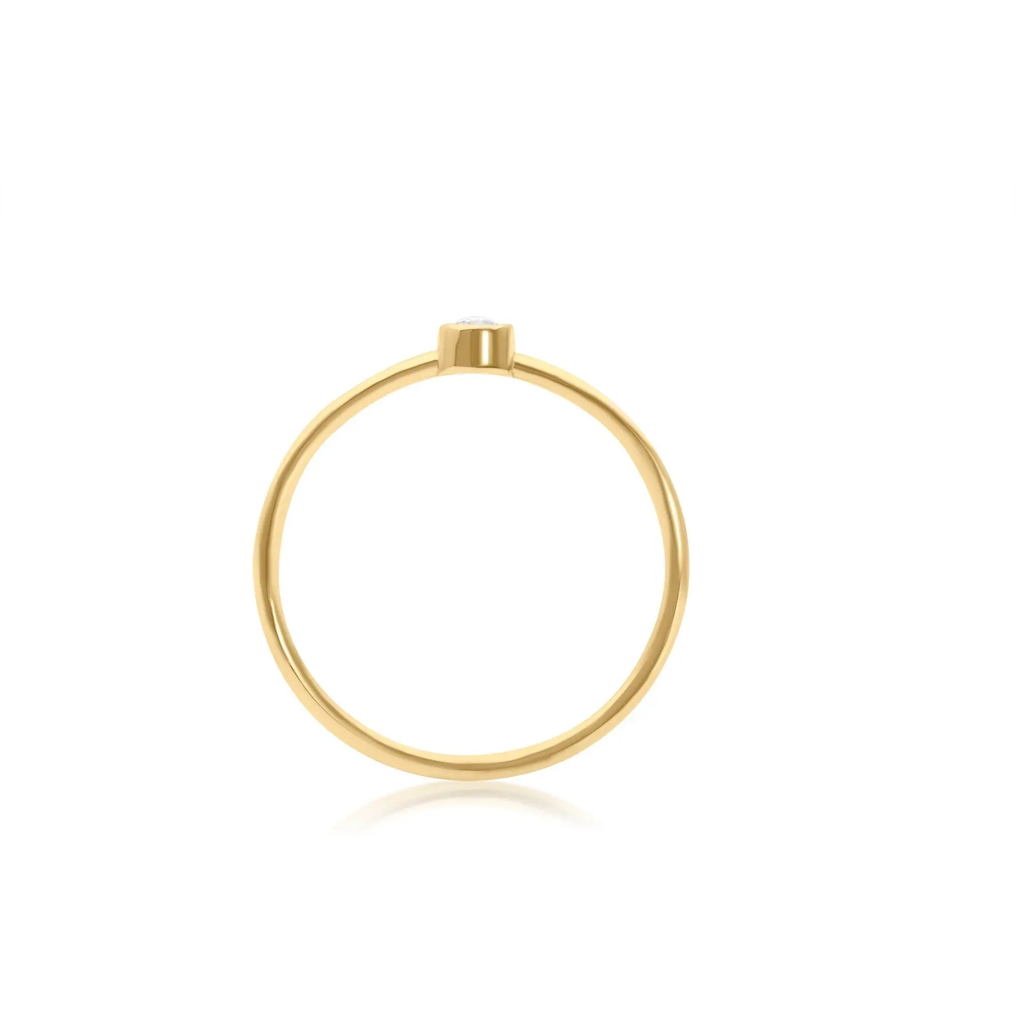 14K Gold Solitaire Diamond Ring - Bezel Set Diamond Ring