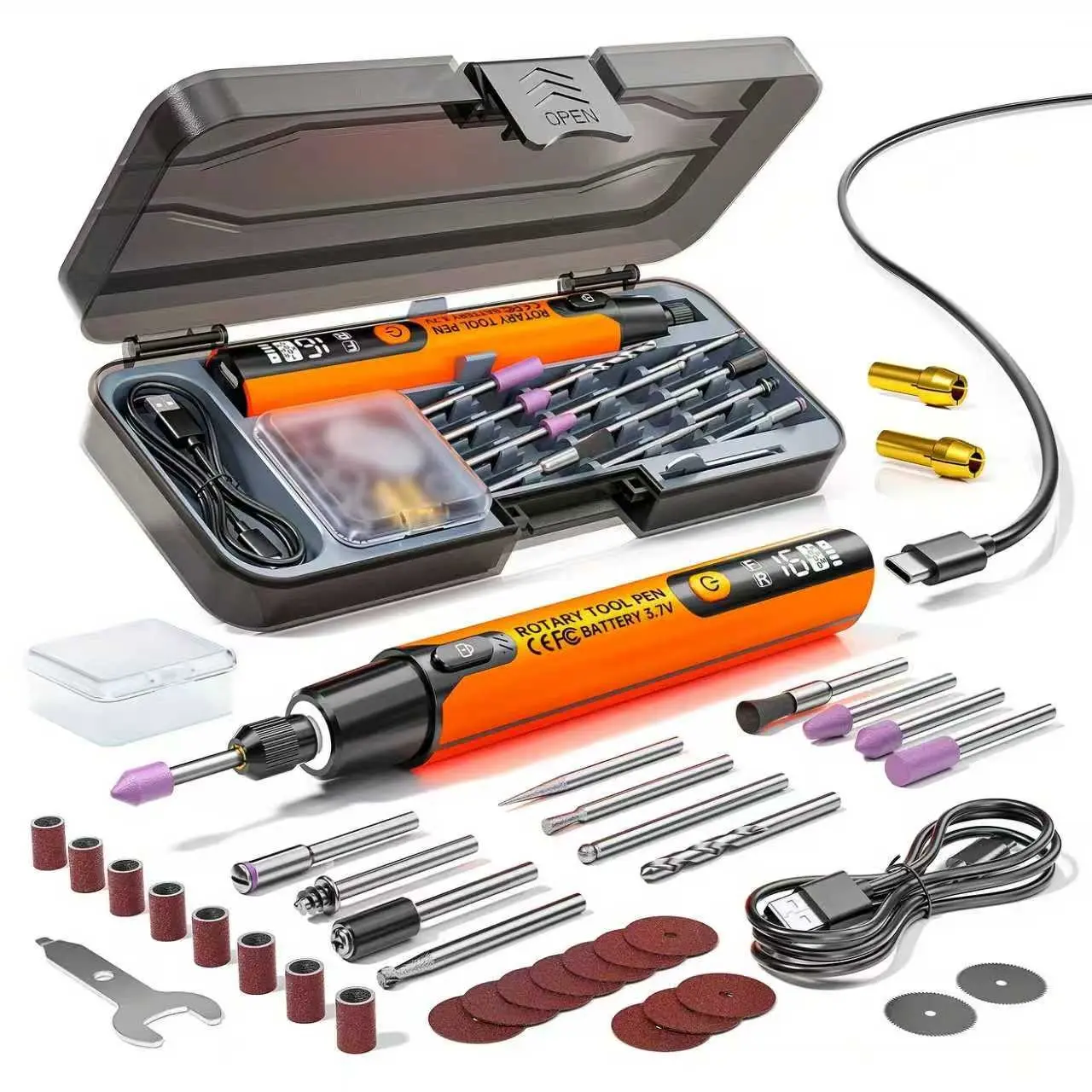 40-in-1 Mini USB Electric Drill Set, 6-Speed Handheld Rotary Tool with LCD Display, Includes Drill Bits, Abrasive Wheels and Polishing Pads, Cordless Rechargeable DIY Tool Kit, Cordless Power Tool