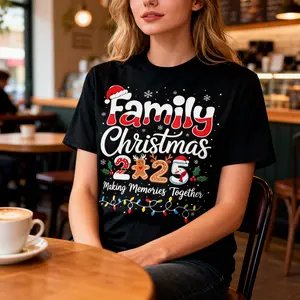 Family Christmas 2025 Matching Outfit Xmas Squad Santa T-Shirt Fun Cartoon Number Design with Snowman & Gingerbread Man, Making Memories Together Gift