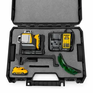 DEWALT DW089LG Green Laser Level Kit! 3×360° self‑leveling for the whole room – battery, charger, and carrying case all included! #DEWALTTools #WoodworkingRenovation