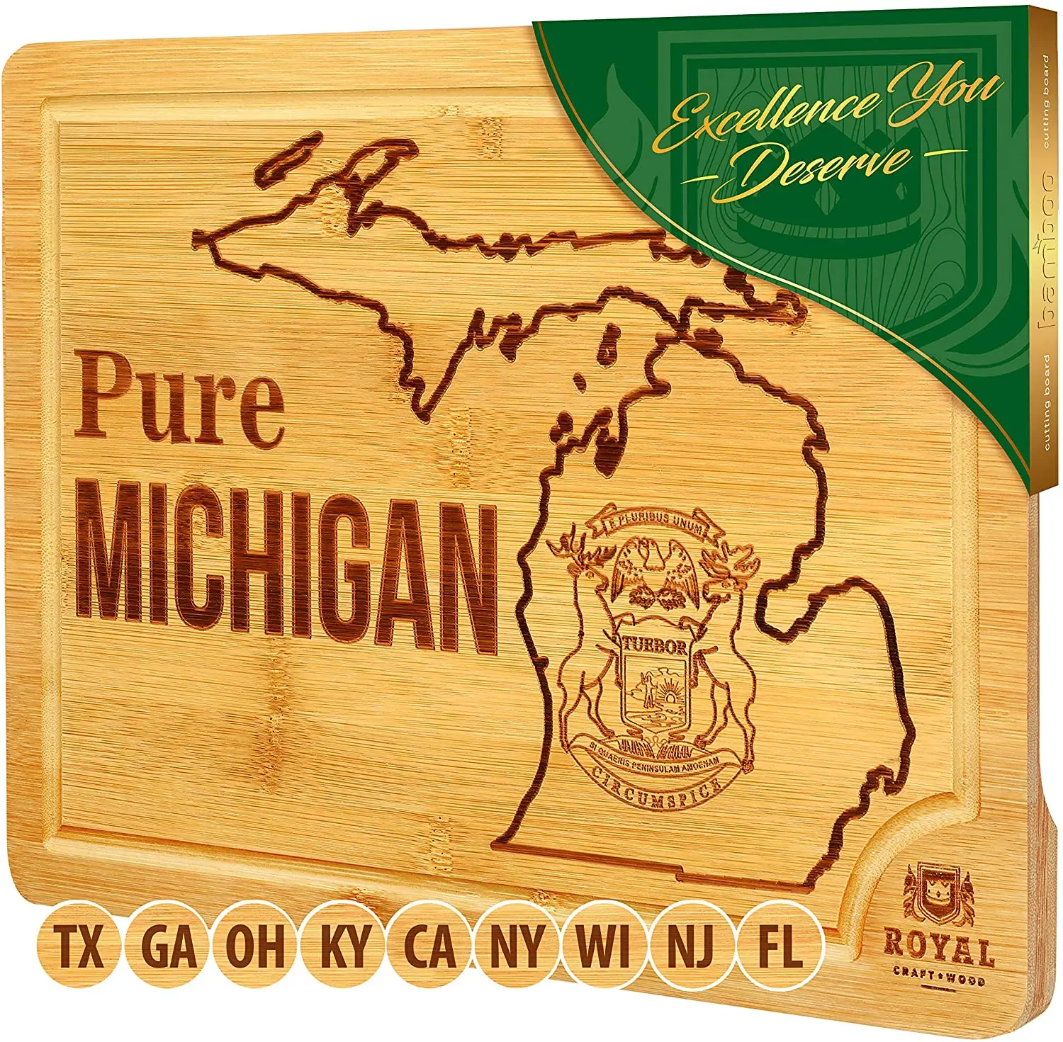 Royal Craft Wood Michigan Cutting Board I Bamboo Chopping Boards - Versatile Kitchen Tool for Preparing Various Dishes, Ideal for Cooking and Serving